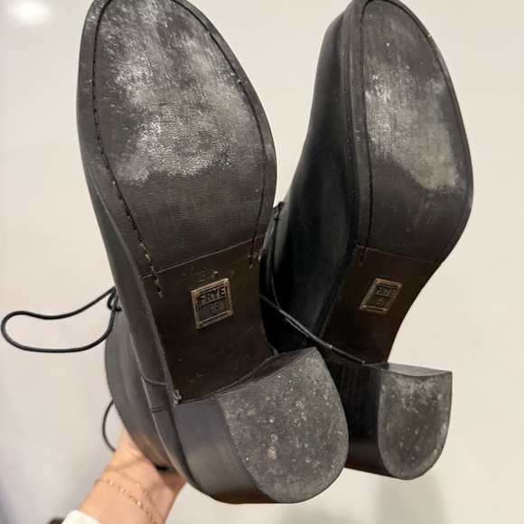 Frye Leather Lace Up Heeled Block Ankle Boots - Picture 10 of 11